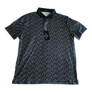 Grayson & Dunn Golf Polo Shirt AOP‎ SPF50 Blue Size L New Palm Trees Flamingos